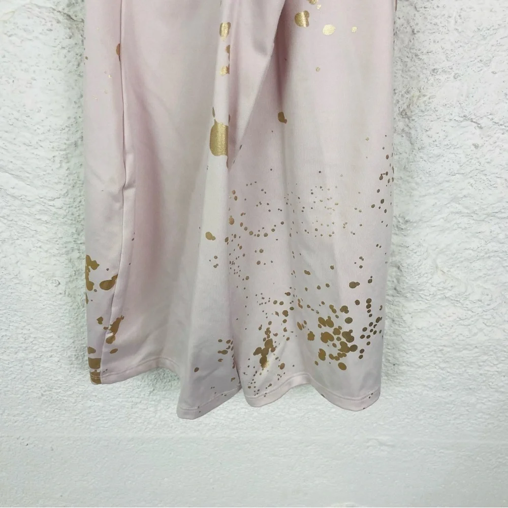 Justice light pink and golden splatter print stretch gymnastics, Roper onesie XL